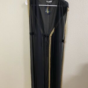 Black and‎ Gold Sheer Long Vest Made in Italy NWT